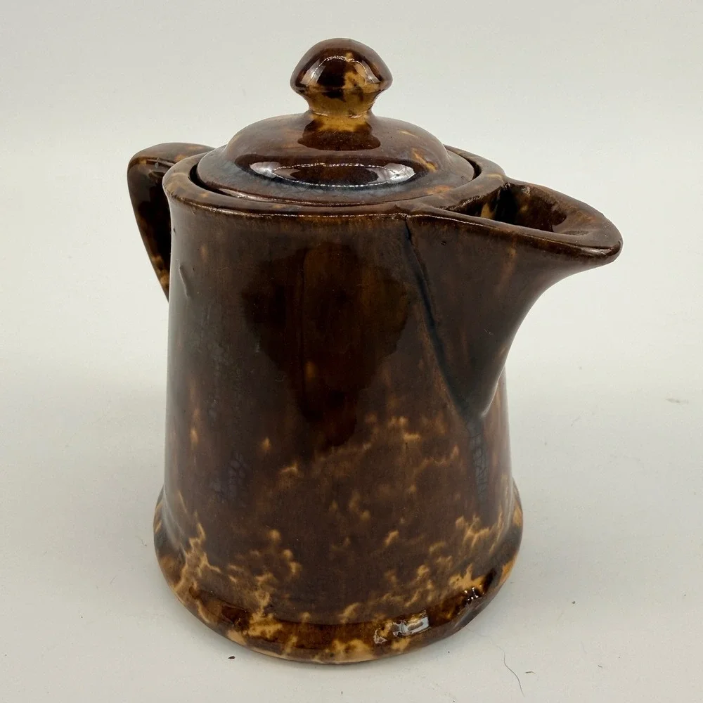 Antique Bennington Rockingham Glaze Individual Coffee Pot with Lid Brown